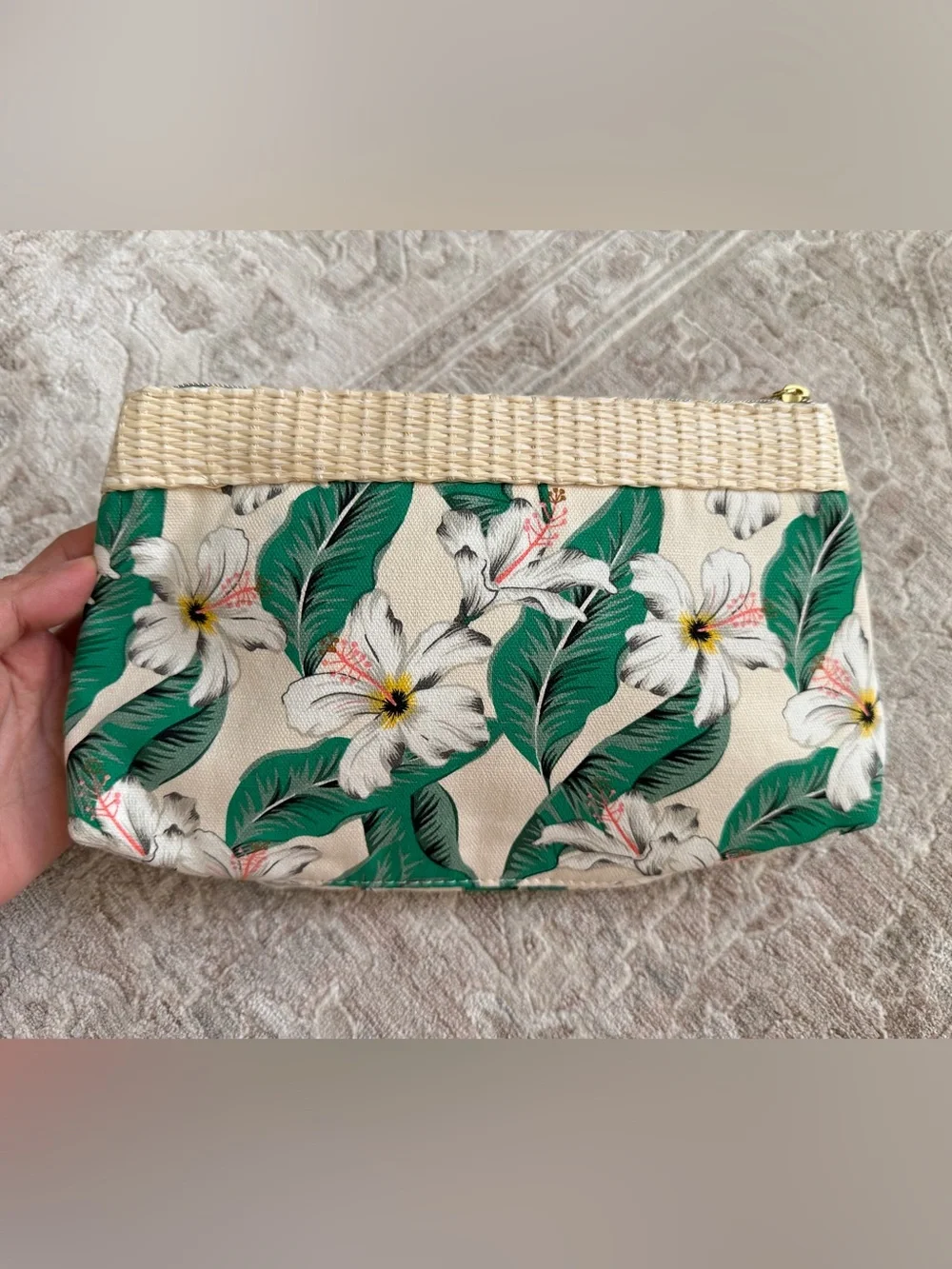 NEW Estée Lauder Tropical Floral Cosmetic Bag Bamboo Zipper Makeup Pouch